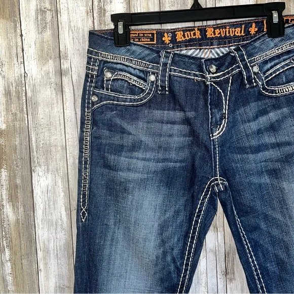 Rock Revival Luna Boot Medium Wash Sequin Pocket Denim Jeans 28 Women’s - Picture 4 of 6